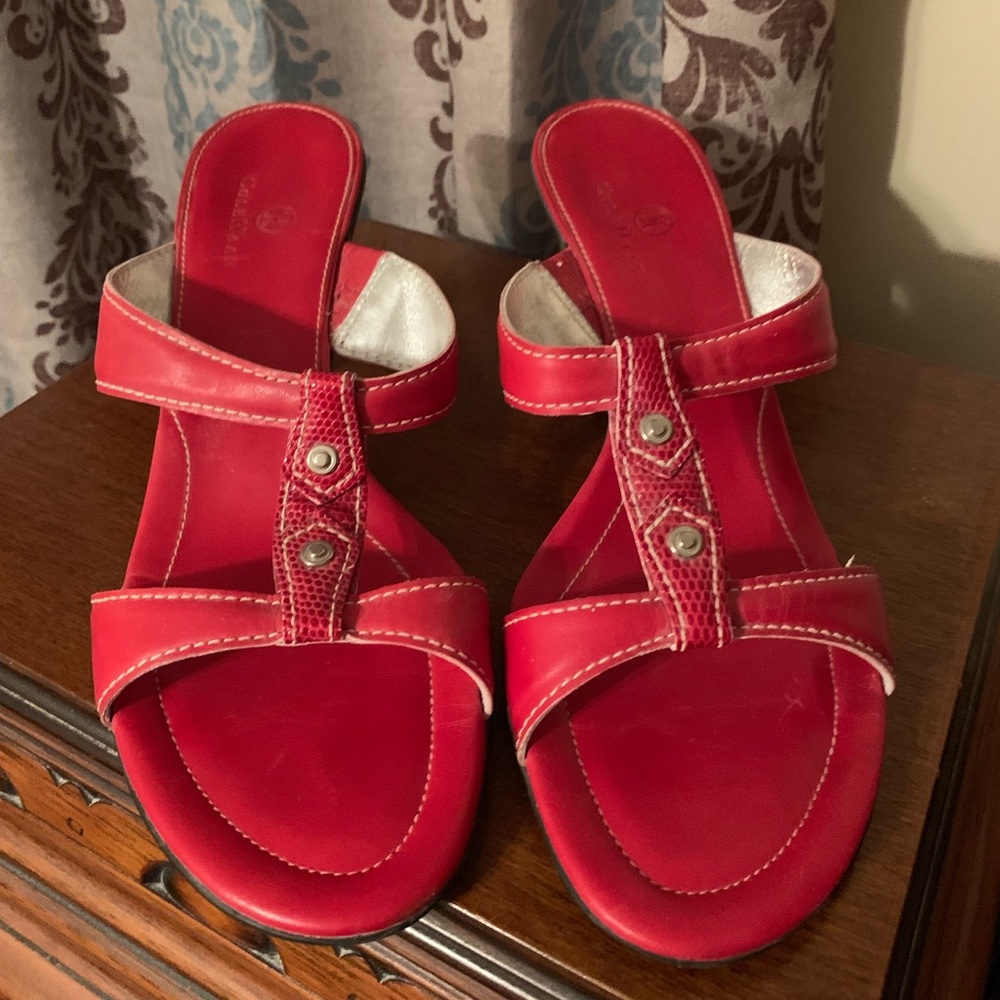 Cole Haan red sandals 3 1/2” heel, hardly worn
